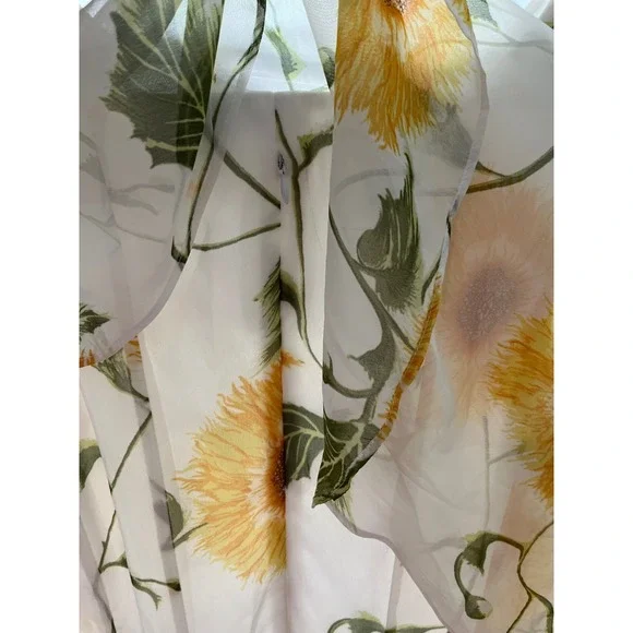 Maison Tara Floral Sunflower Maxi Dress Women's Flowy Chiffon Cape Overlay - Picture 5 of 5